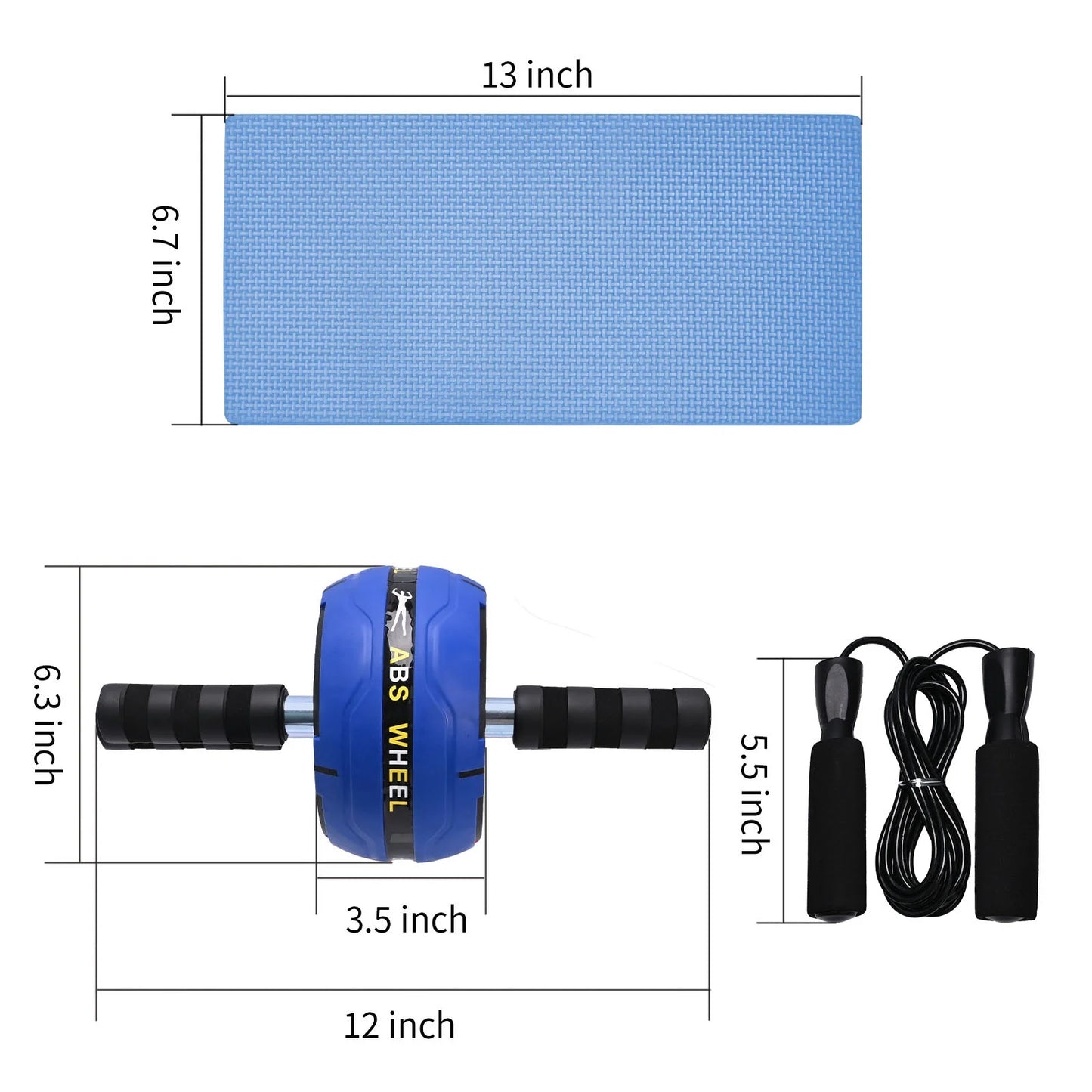 Professional title: "7-In-1 Ab Roller Wheel Kit for Home Gym with Push-Up Bar, Knee Mat, Jump Rope, Hand Gripper - Blue"
