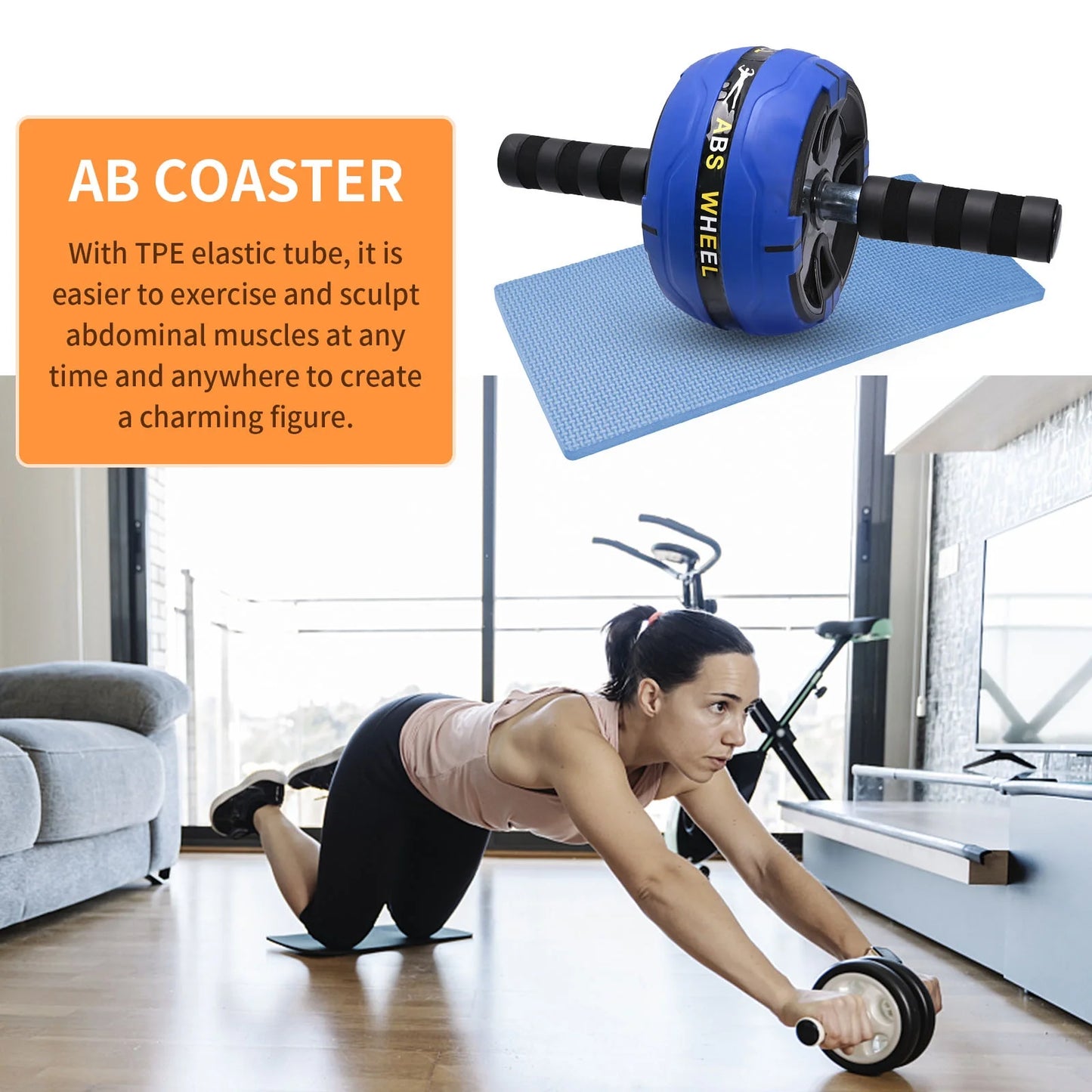 Professional title: "7-In-1 Ab Roller Wheel Kit for Home Gym with Push-Up Bar, Knee Mat, Jump Rope, Hand Gripper - Blue"