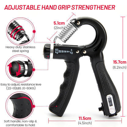 5-60Kg Adjustable Heavy Hand Gripper Fitness Hand Exerciser Grip Wrist Training Finger Gripper Hand Strengthener for Patient